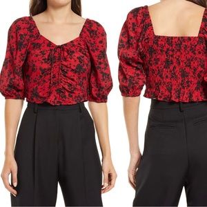 Open Edit - Size XL - Ruched Cropped Blouse with Puffy Sleeves
